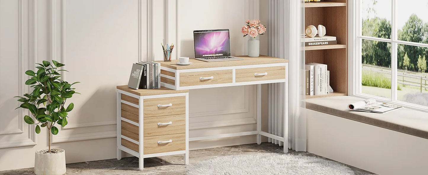 Walnut 5‑Drawer Vanity Desk