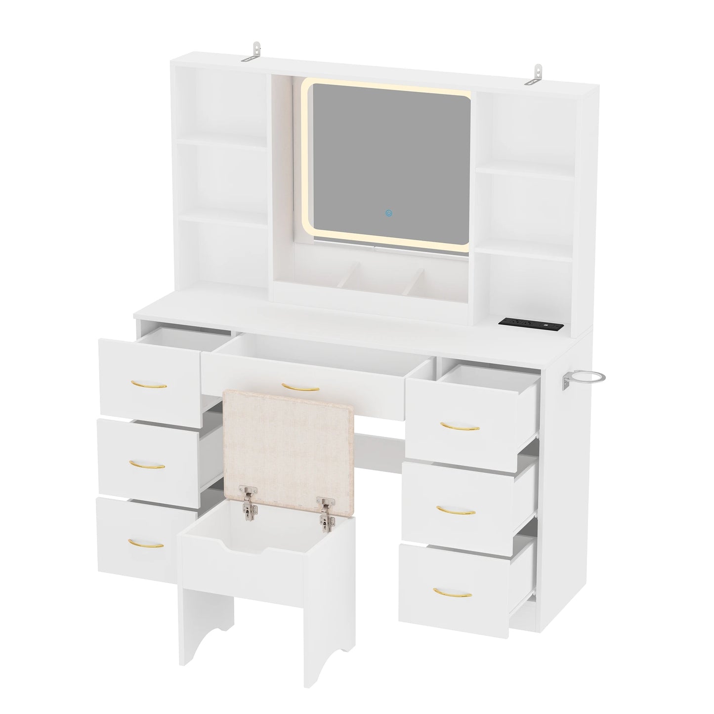 Large dressing table with mirror, lights and bench