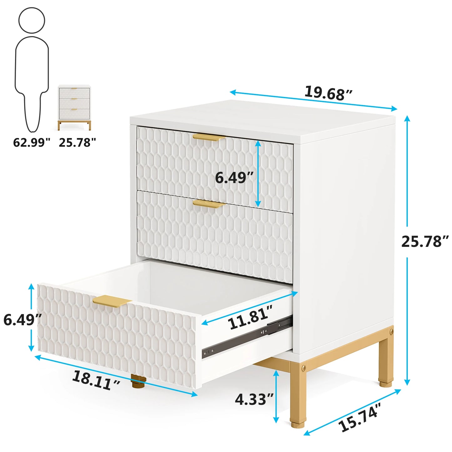 Hexagon 3-Drawer Nightstand
