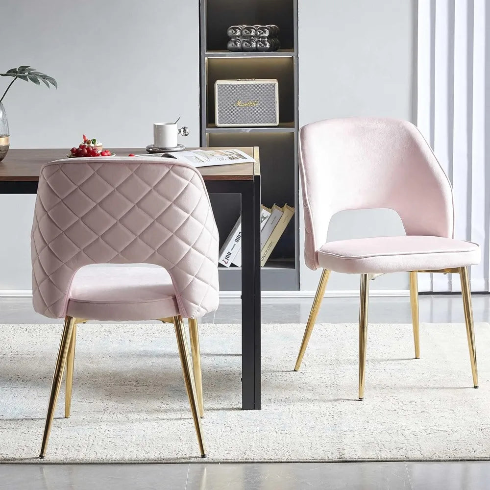 Walnut Round Dining Set with Velvet Chairs – 5-Piece Gold-Leg Table and Chair Set