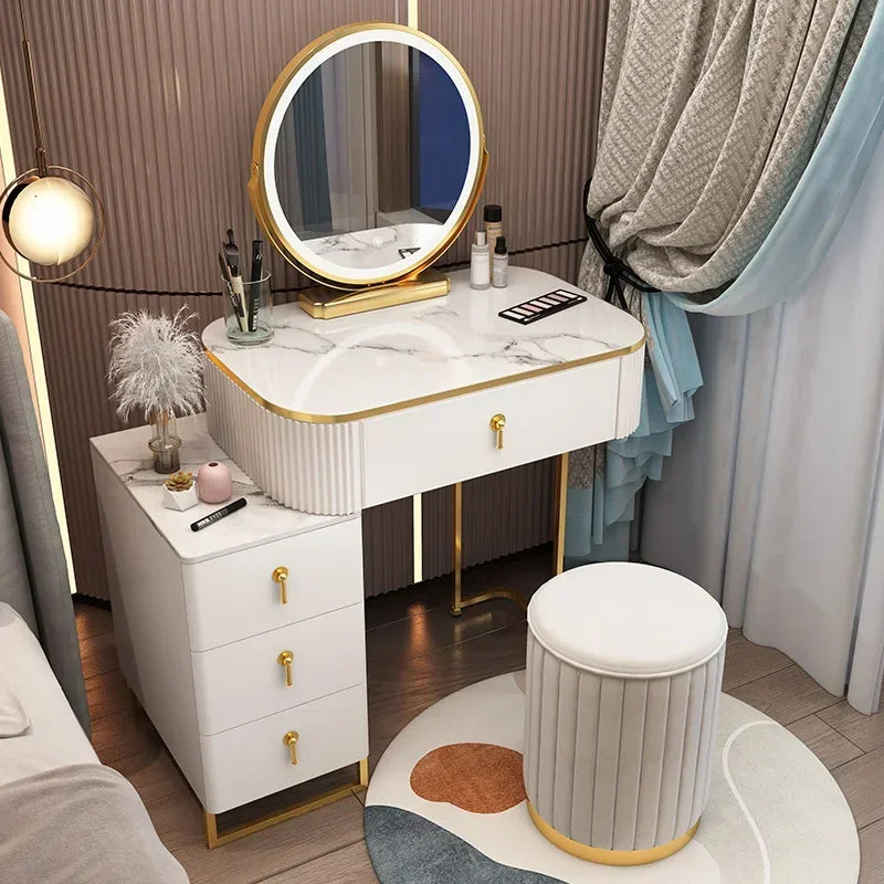 Classic Elegant Vanity Table – Luxury Nordic Makeup Desk with Mirror & Stool