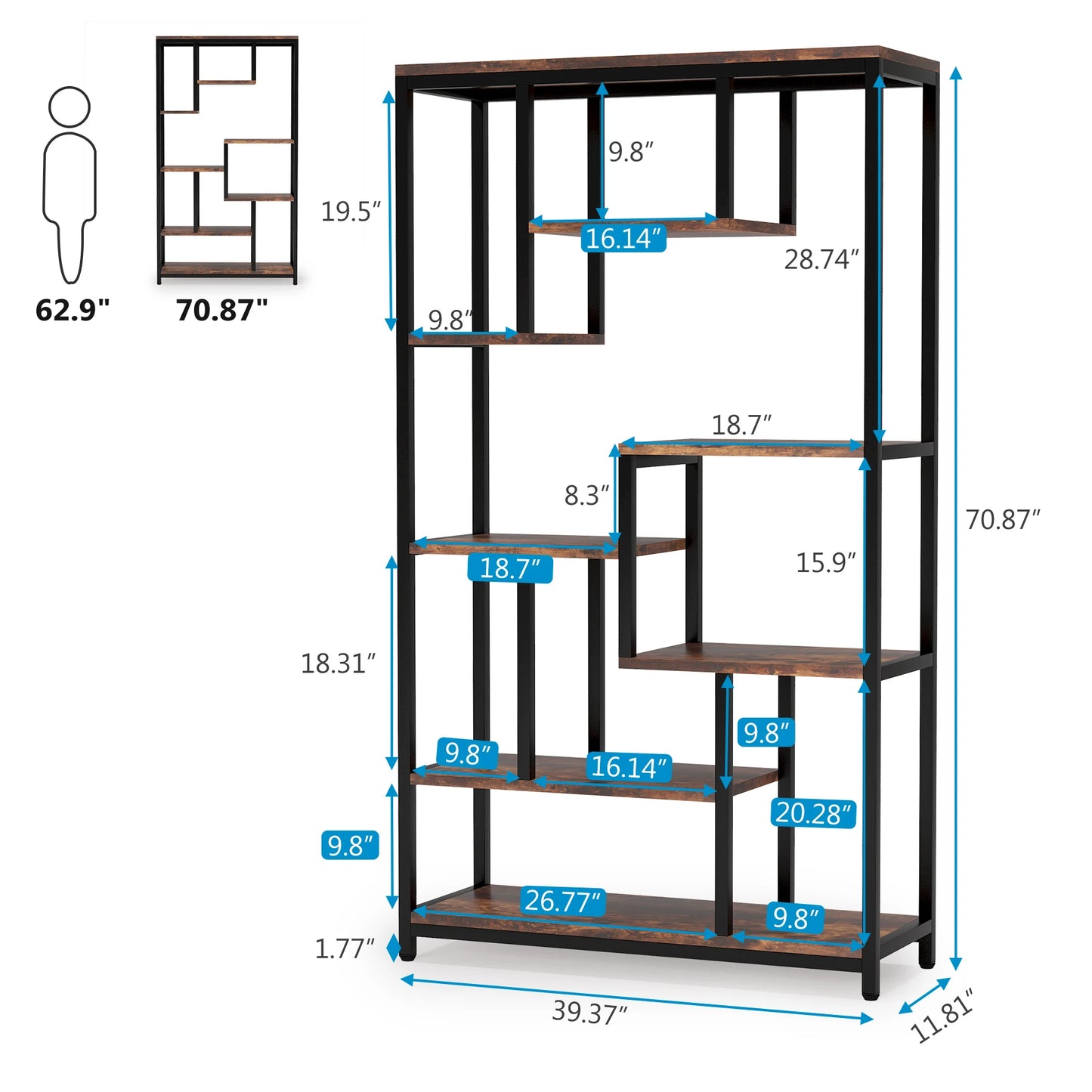 Staggered 8‑Tier Bookcase