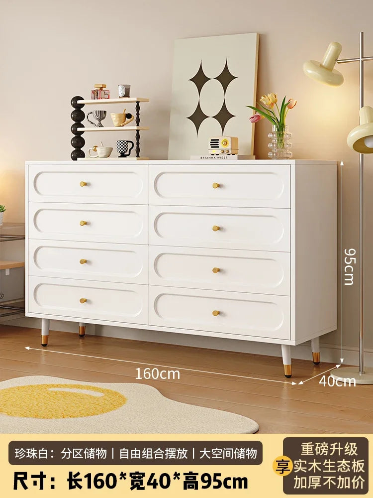Modern Simple Dresser Cabinet – Minimalist Cream Hidden Storage with Stylish Handles