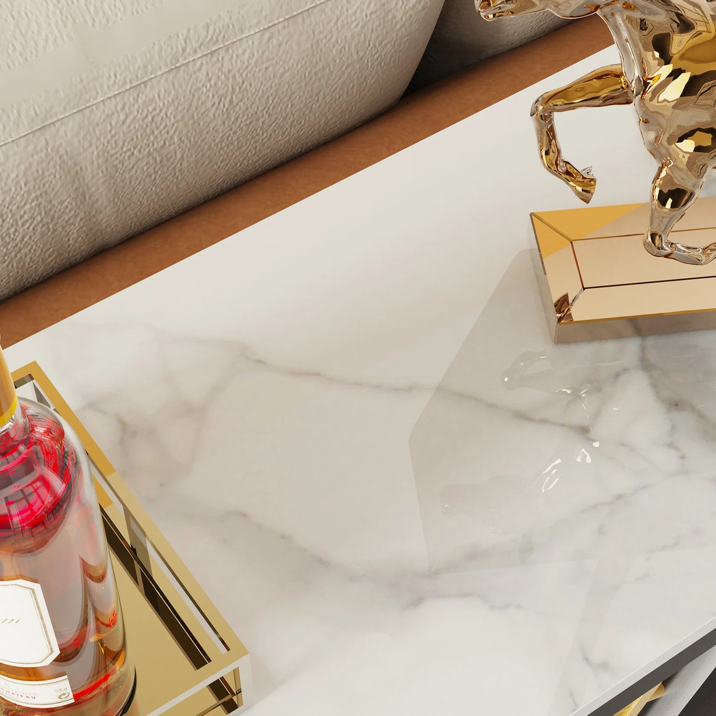 Marble Console Table with Geometric Base
