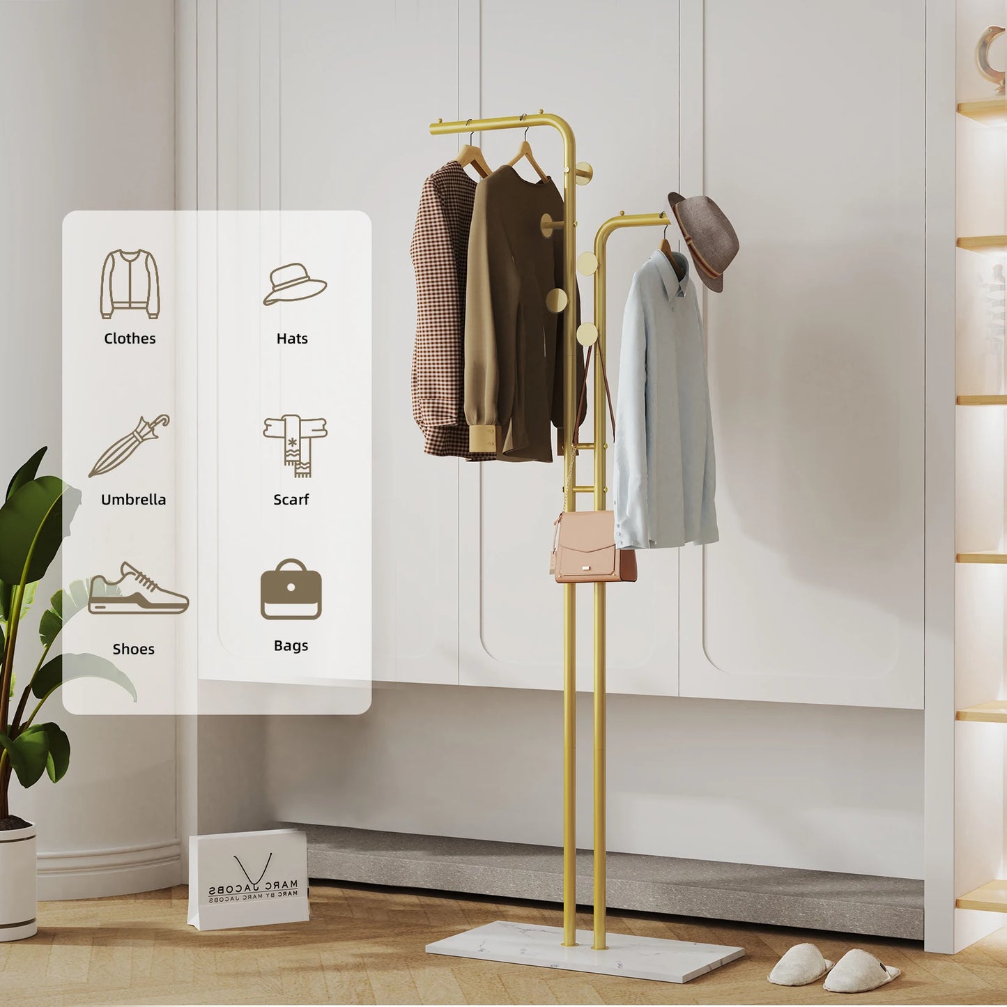 Heavy Duty Dual-Pole Clothes Rack with Stone Base