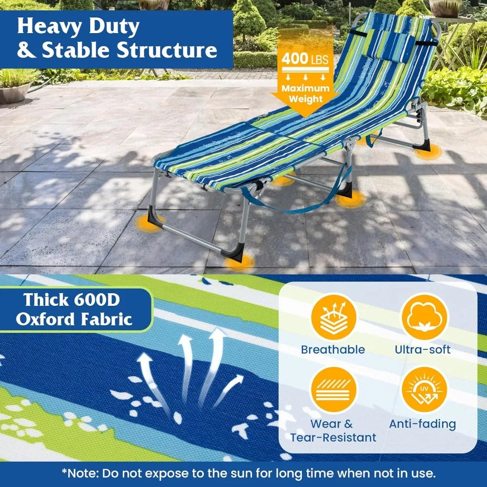 400LBS Folding Tanning Chair – Face Down Sun Lounger with Arm Holes