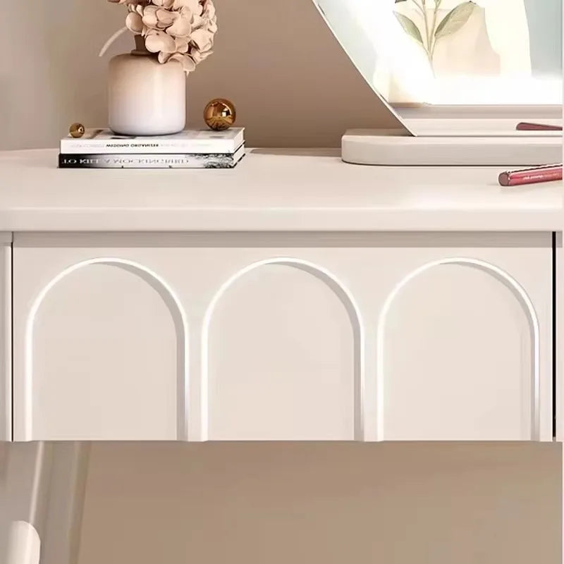 Simple Classic Vanity Table – Vintage European Makeup Desk with Mirror & Stool
