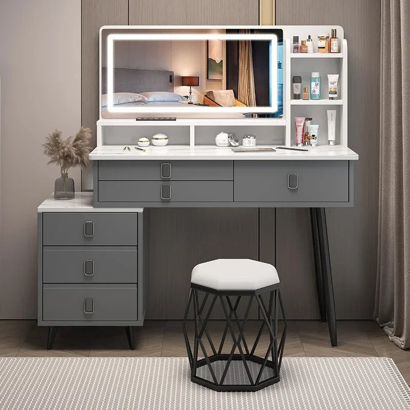 Modern Nordic Vanity Table – Classic Makeup Desk with Mirror & Stool