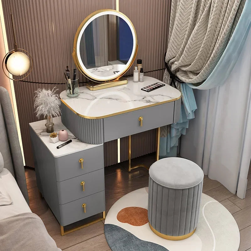 Classic Elegant Vanity Table – Luxury Nordic Makeup Desk with Mirror & Stool