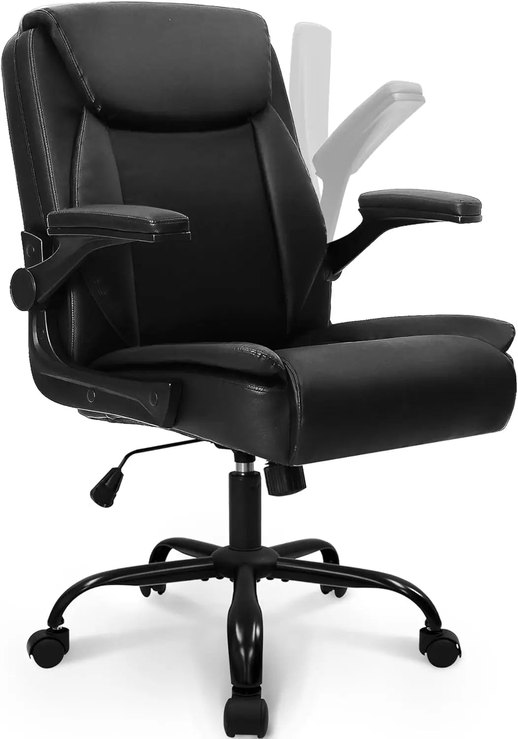 Ergonomic Leather Office Chair with Flip-Up Arms