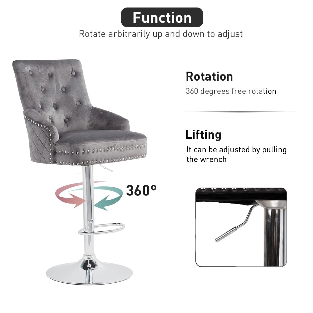 Adjustable Velvet Lion Knocker Bar Stool
