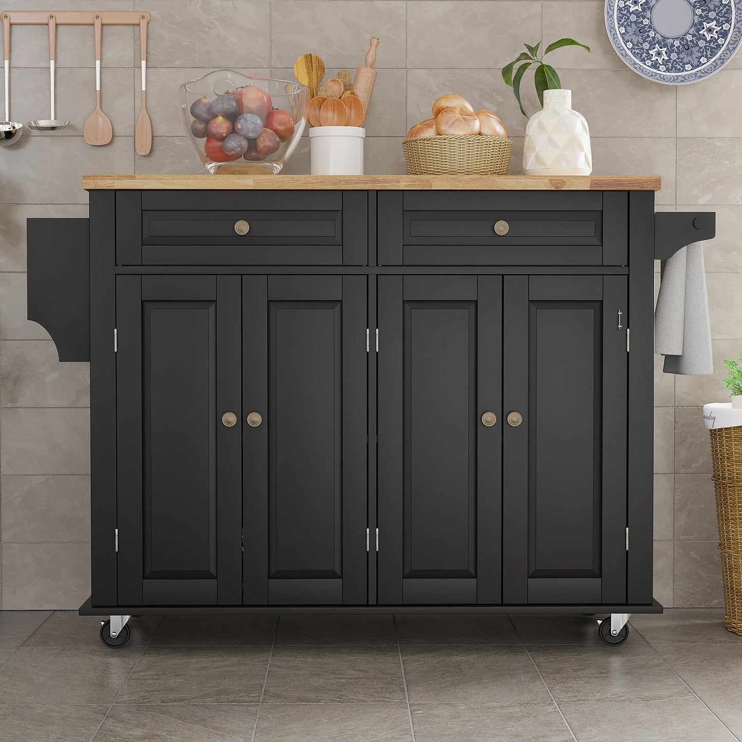Rolling Kitchen Island with Drop Leaf