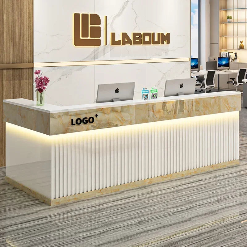 Modern Luxury Reception Desk – Salon Office Counter with Elegant Purpito Style for Commercial Interiors