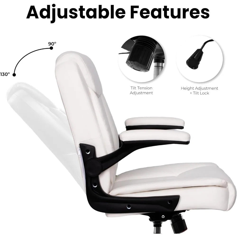 Ergonomic Leather Office Chair with Flip-Up Arms