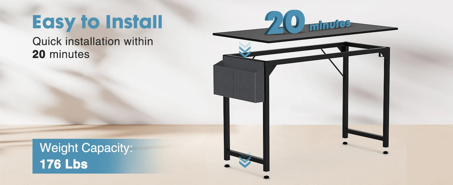 Modern Computer Desk with Side Bag and Headphone Hook