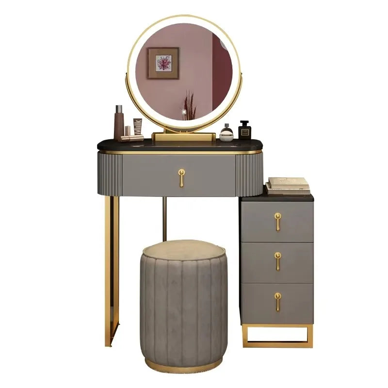 Simple Elegant Vanity Table – Nordic Vintage Makeup Desk with Mirror & Stool