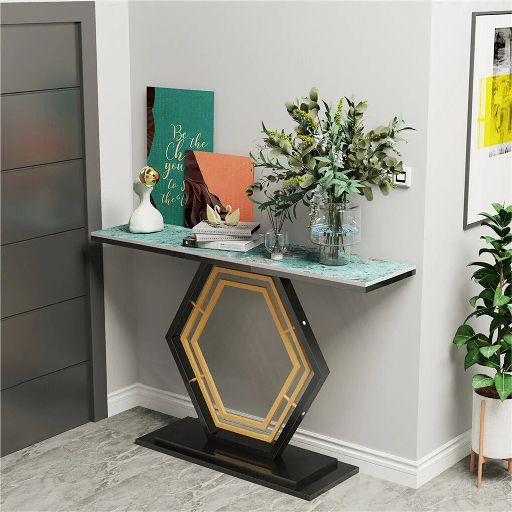 Marble Console Table with Geometric Base