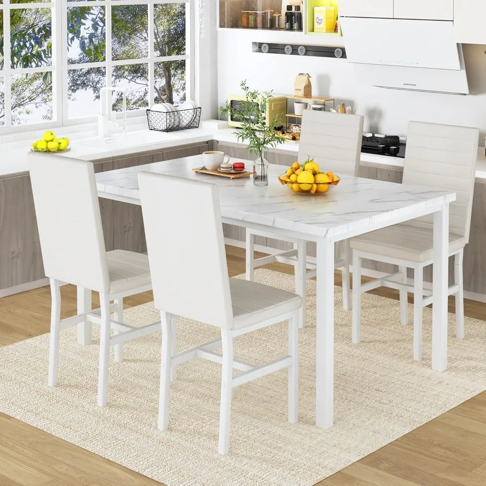 4-Person Marble Dining Table Set