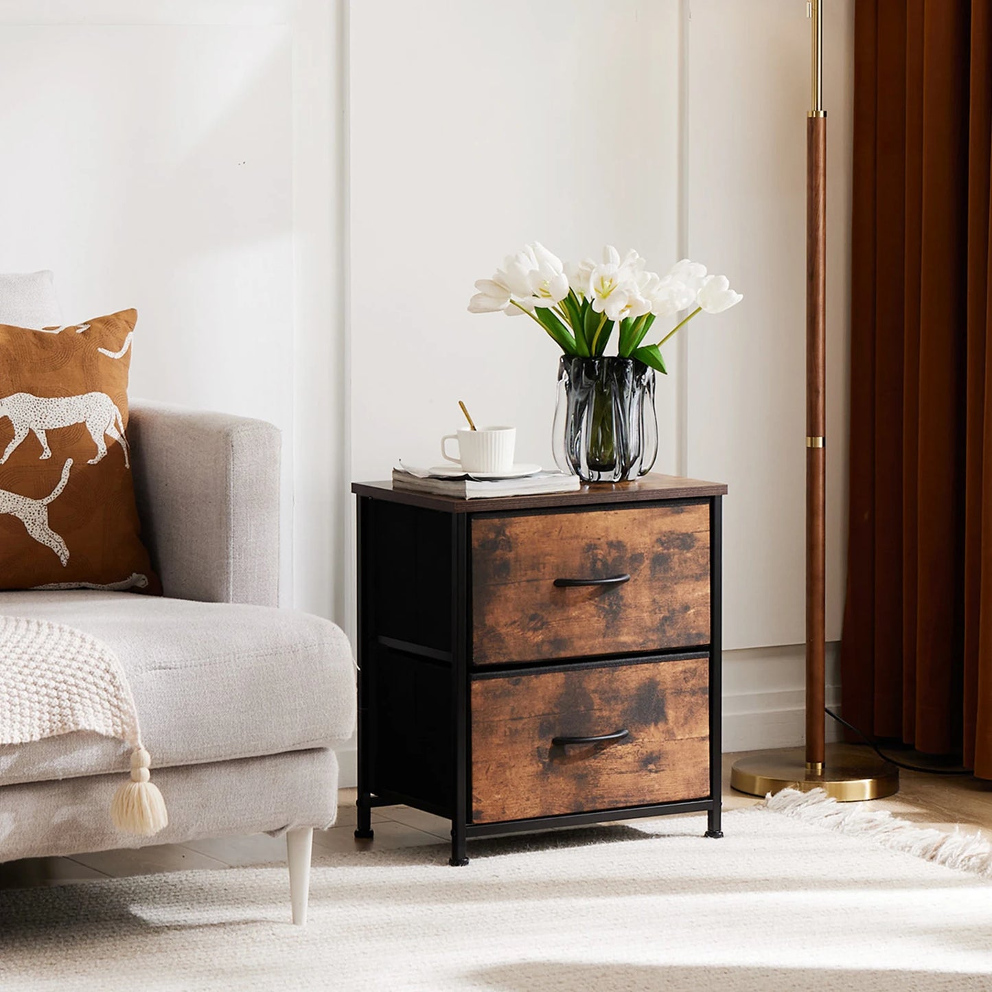 Set of 2 Living Room Cabinets with Fabric Drawers