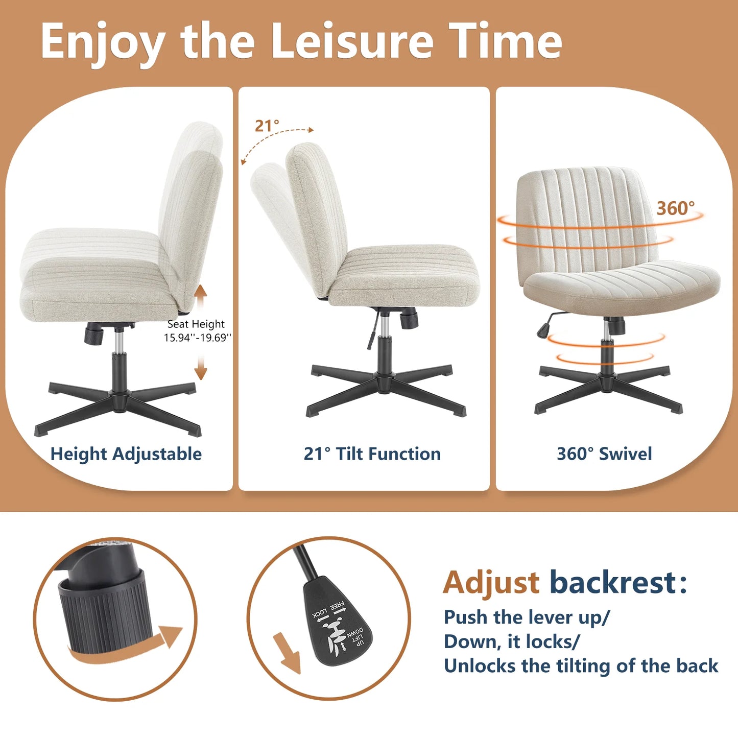 Cross Legged Office Chair with Adjustable Swivel
