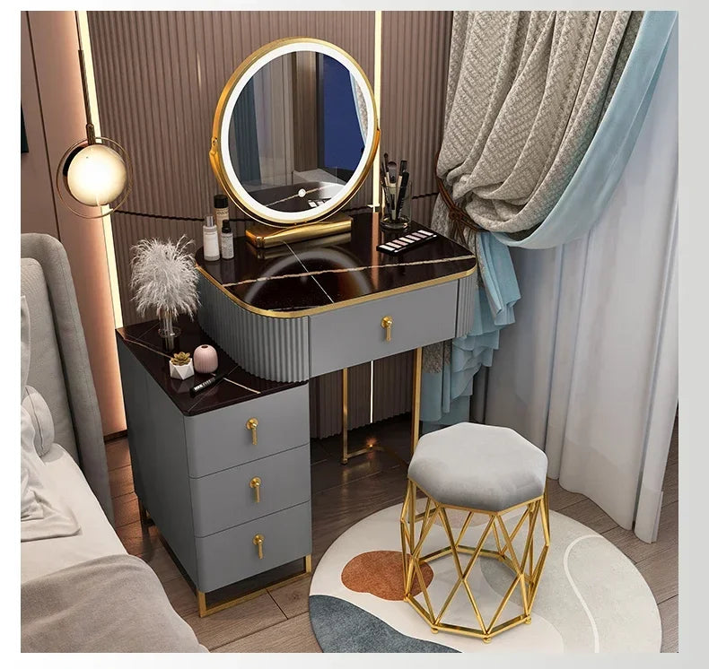 Classic Elegant Vanity Table – Luxury Nordic Makeup Desk with Mirror & Stool