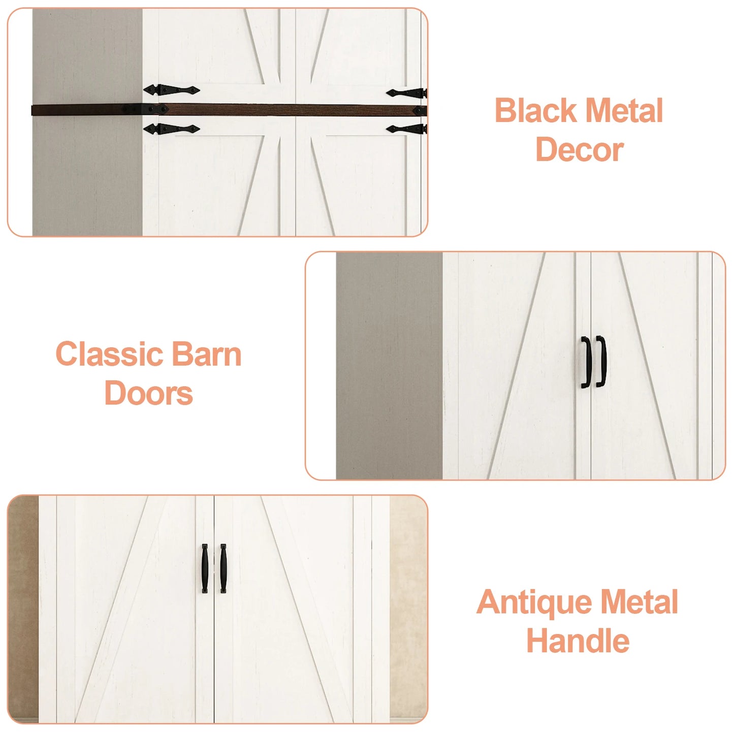 Kitchen Pantry Cabinet with Adjustable Shelves and 4 Barn Doors