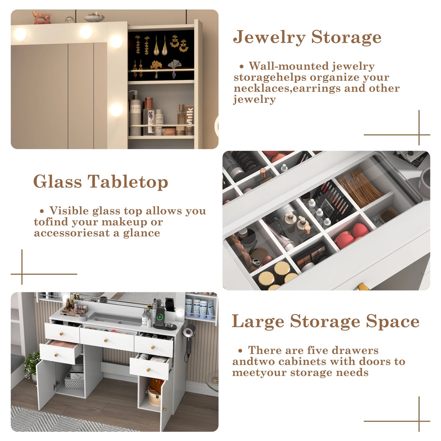 Large Vanity Desk with Lighted Mirror