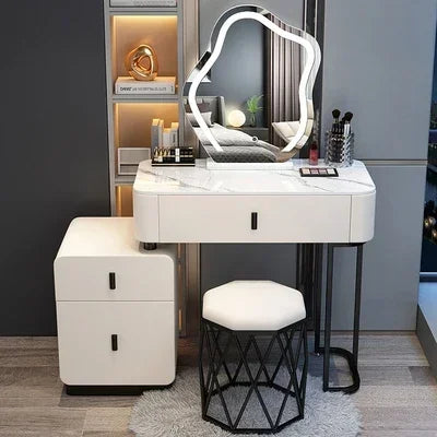 Modern Luxury Vanity Table – Vintage European Makeup Desk with Mirror & Stool