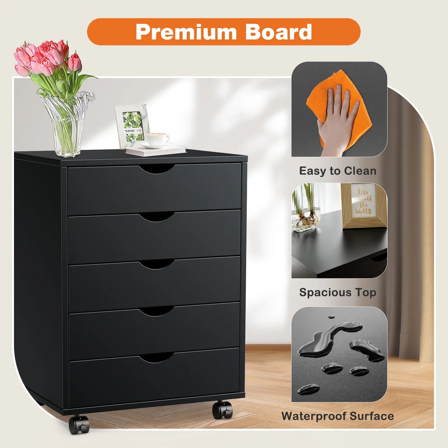 Wood 5 Drawer Cabinet