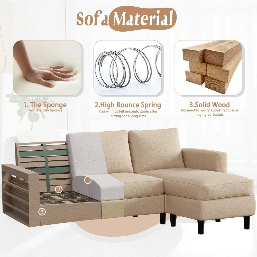 Compact L-Shaped Linen Sofa
