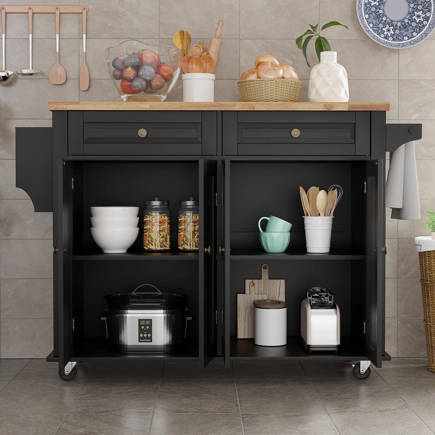Rolling Kitchen Island with Drop Leaf