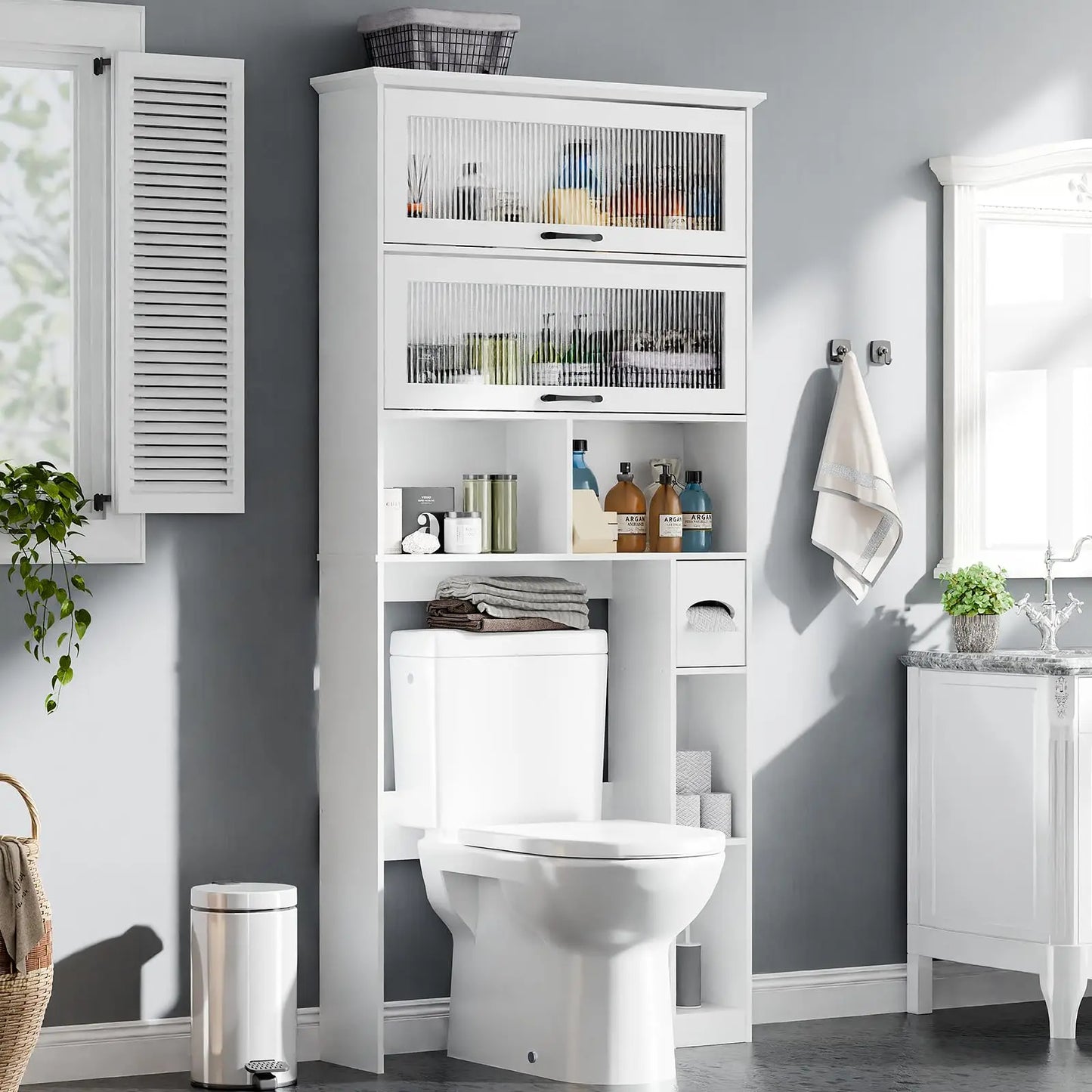 Over the Toilet Storage Cabinet with Glass Door