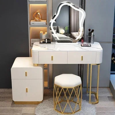 Modern Luxury Vanity Table – Vintage European Makeup Desk with Mirror & Stool