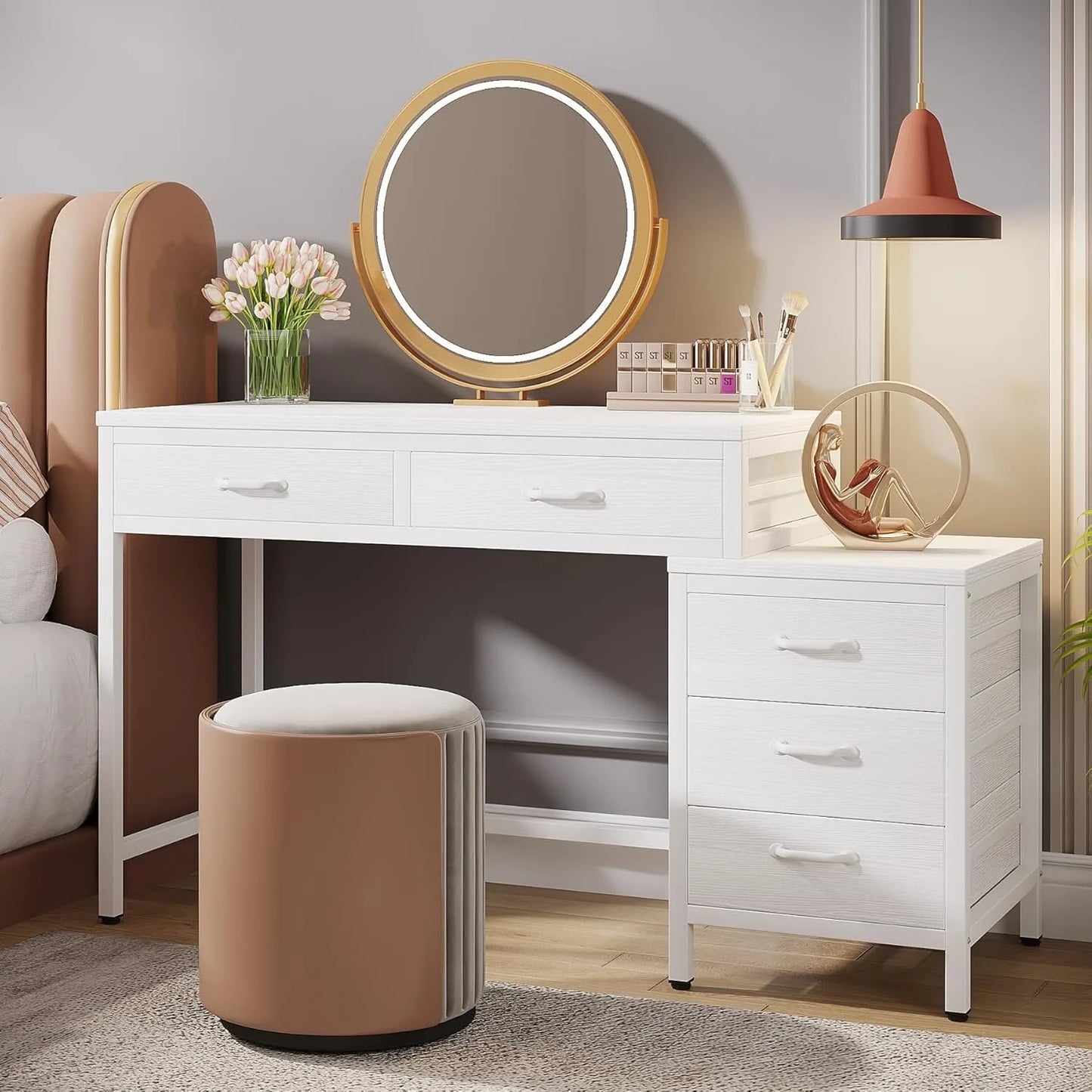 White 5‑Drawer Vanity Desk