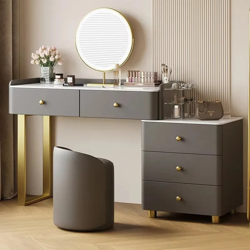 European Vanity Table with Drawers – Classic Nordic Makeup Desk with Mirror & Stool