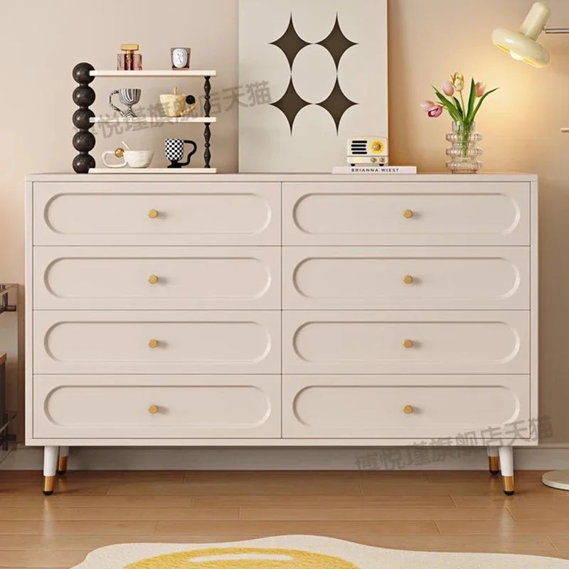 Modern Simple Dresser Cabinet – Minimalist Cream Hidden Storage with Stylish Handles