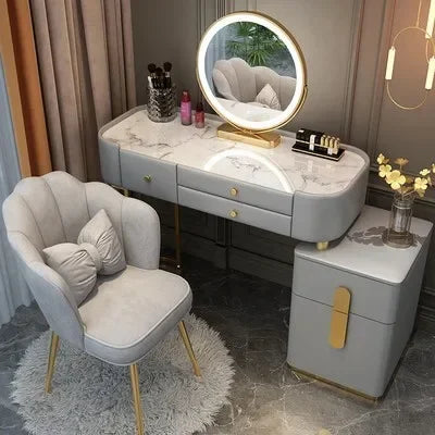 Nordic Vanity Table – Classic European Makeup Desk with Mirror & Stool