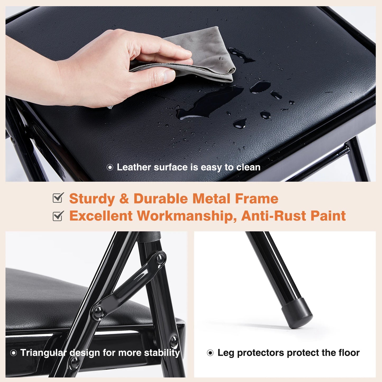 Leather Padded Folding Chairs (4-Pack)