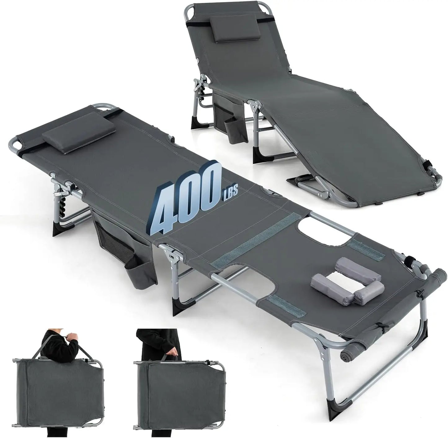 400LBS Folding Tanning Chair – Face Down Sun Lounger with Arm Holes