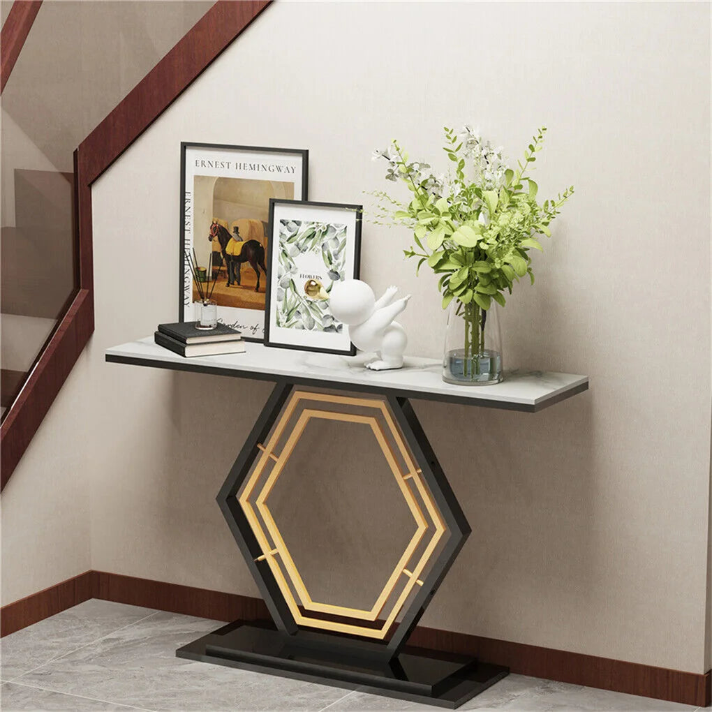 Marble Console Table with Geometric Base