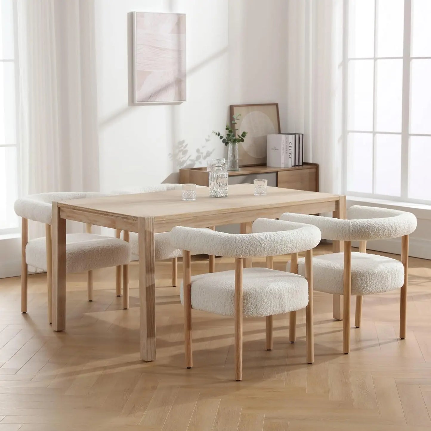 Mid-Century Barrel Dining Chairs – Set of 4 Curved Upholstered Armchairs with Wooden Legs