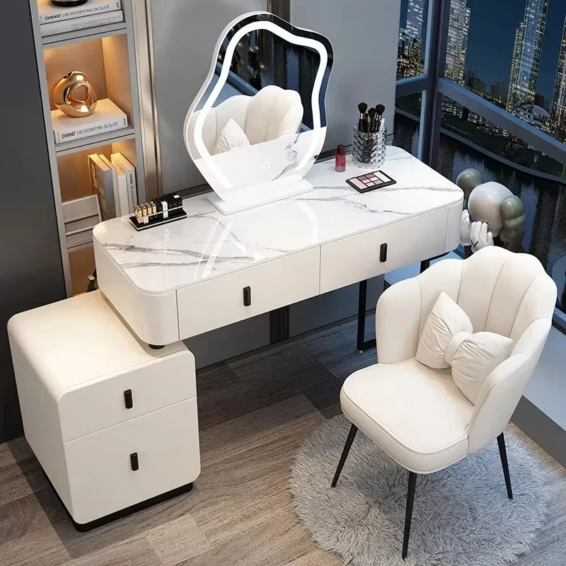 Modern Luxury Vanity Table – Vintage European Makeup Desk with Mirror & Stool