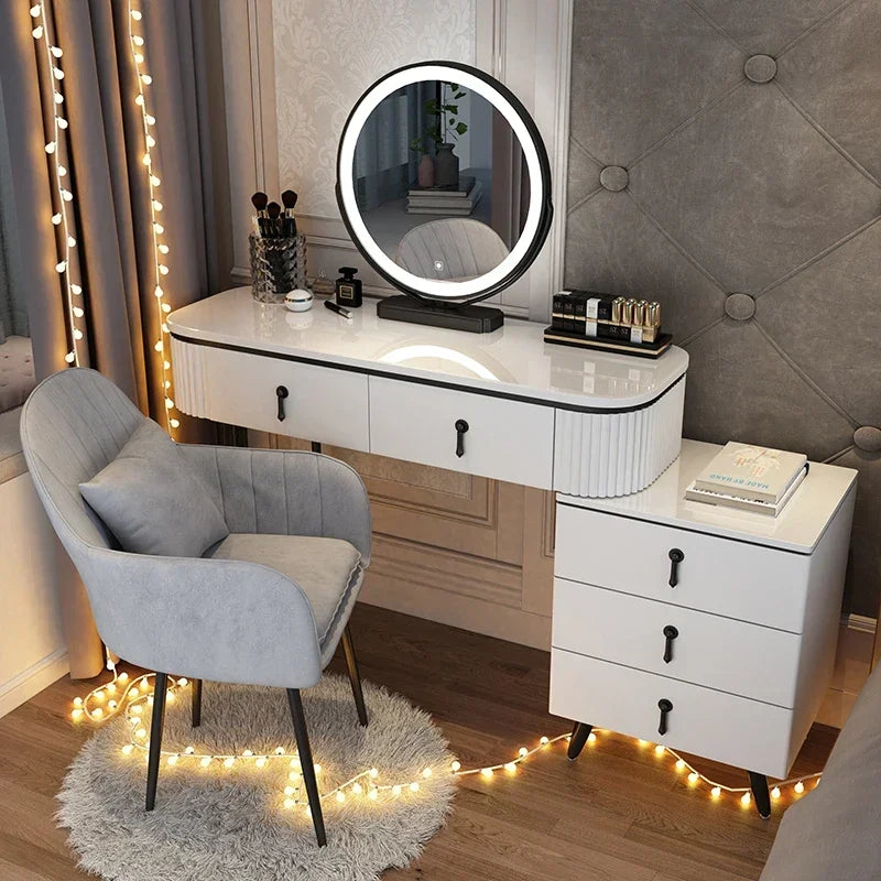 Adjustable Modern Vanity Table – Elegant European Makeup Desk with Mirror & Stool