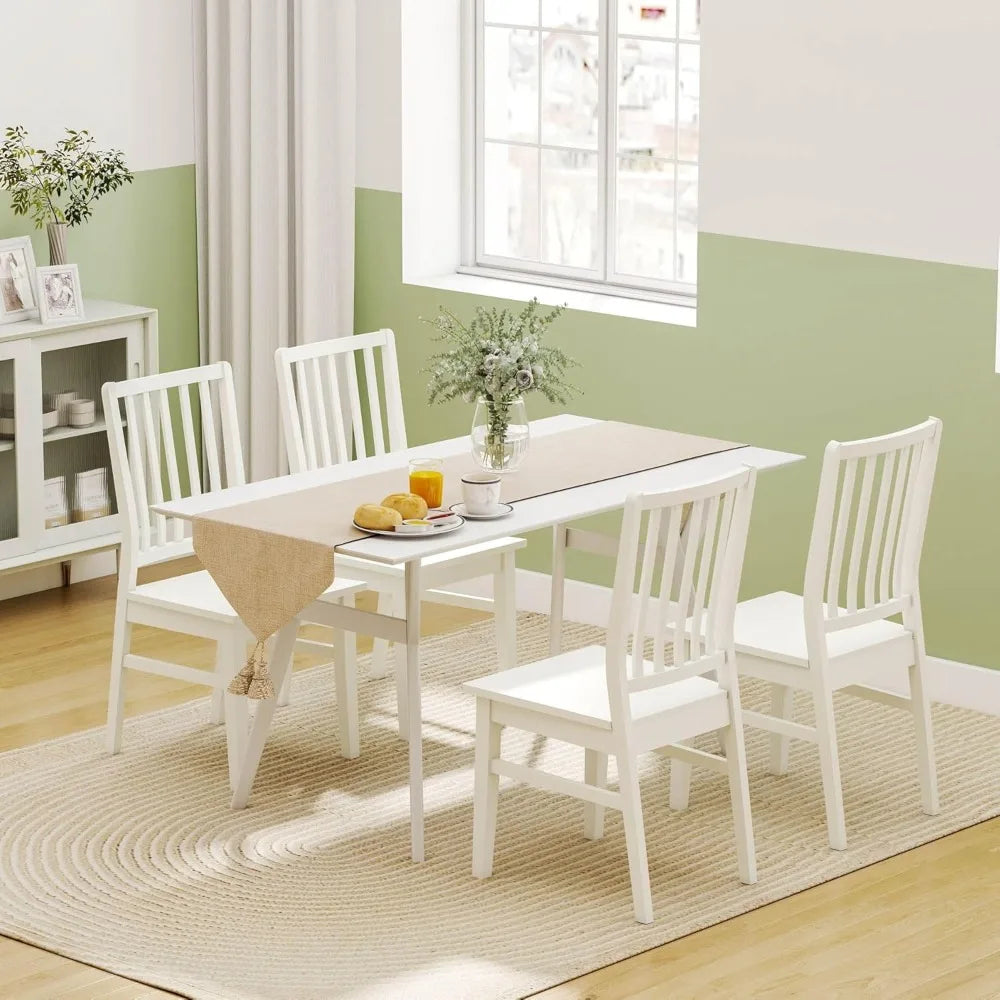 Set of 8 Farmhouse Spindle Back Chairs – White Wood Windsor Dining Side Chairs