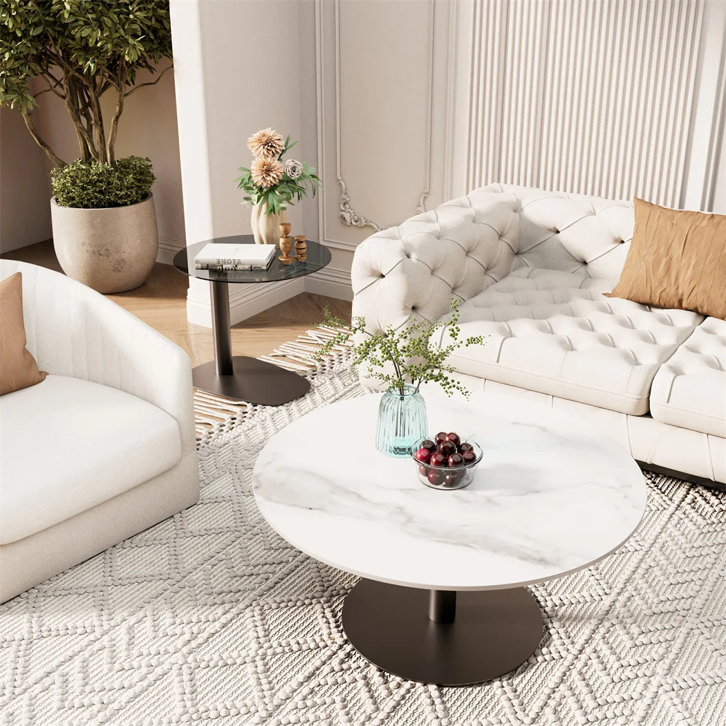 Round Wood Coffee Table Set