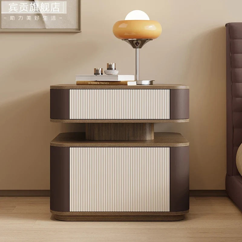 Minimalist Aesthetic Nightstand – Nordic Bedside Table with Drawers and Storage