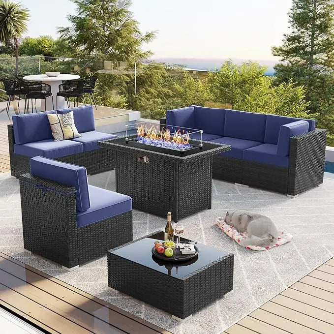 Outdoor Rattan Fire Pit Set