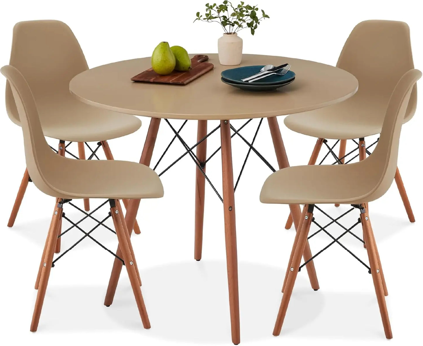 5-Piece Dining Set – Compact Mid-Century Table with 4 Plastic Chairs