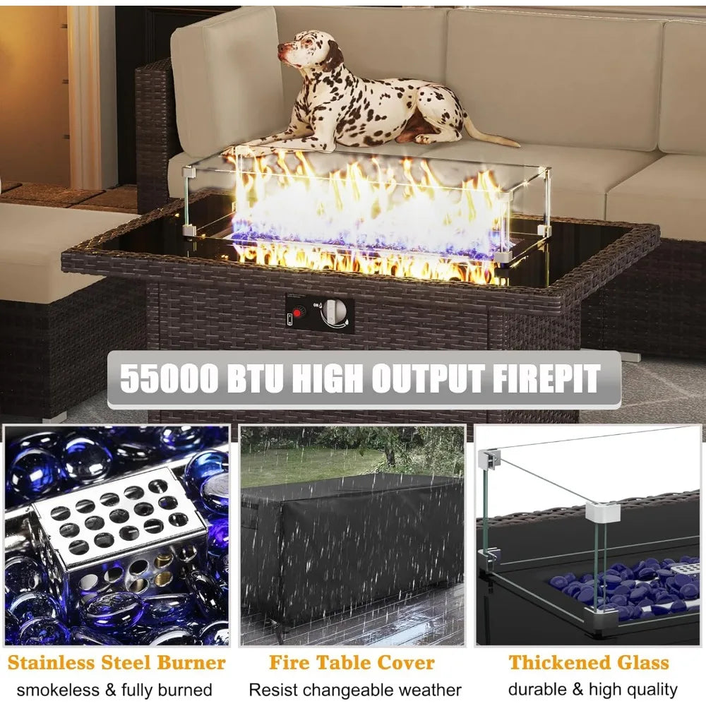 Outdoor Rattan Fire Pit Set