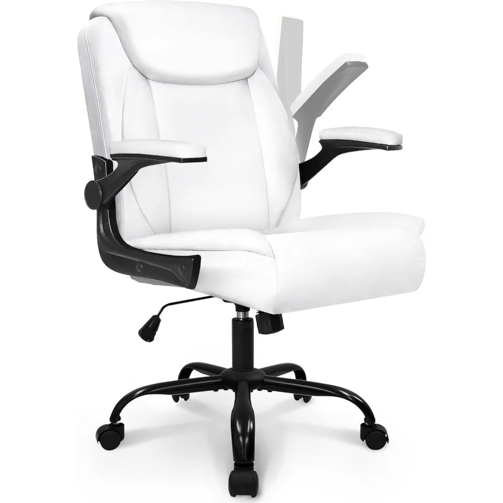 Ergonomic Leather Office Chair with Flip-Up Arms